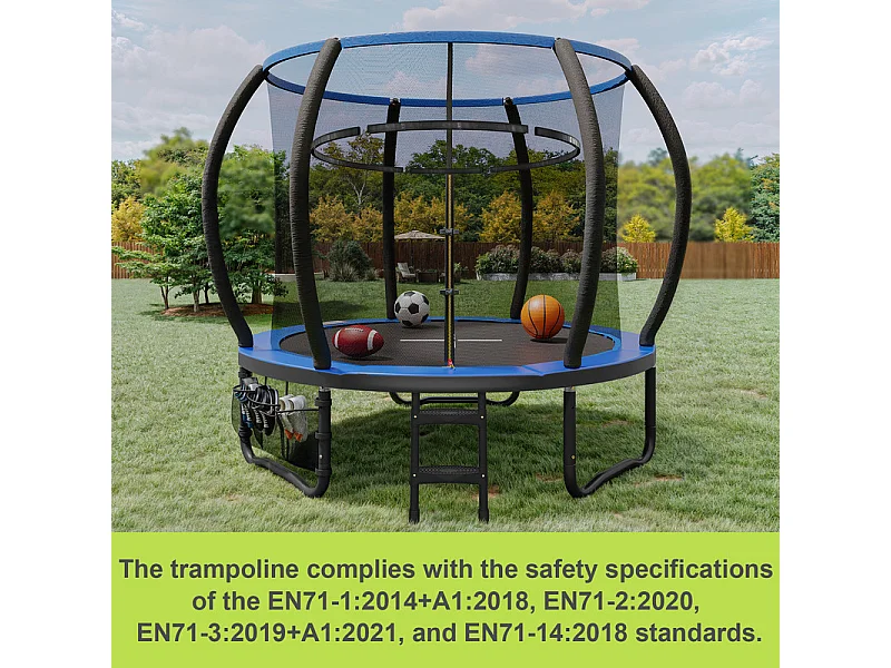Trampoline de jardin enfant Ø228/305/366/431cm avec filet de sécurité, certification GS, bâche de protection, design Citrouille, trampoline extérieur sécurisé.