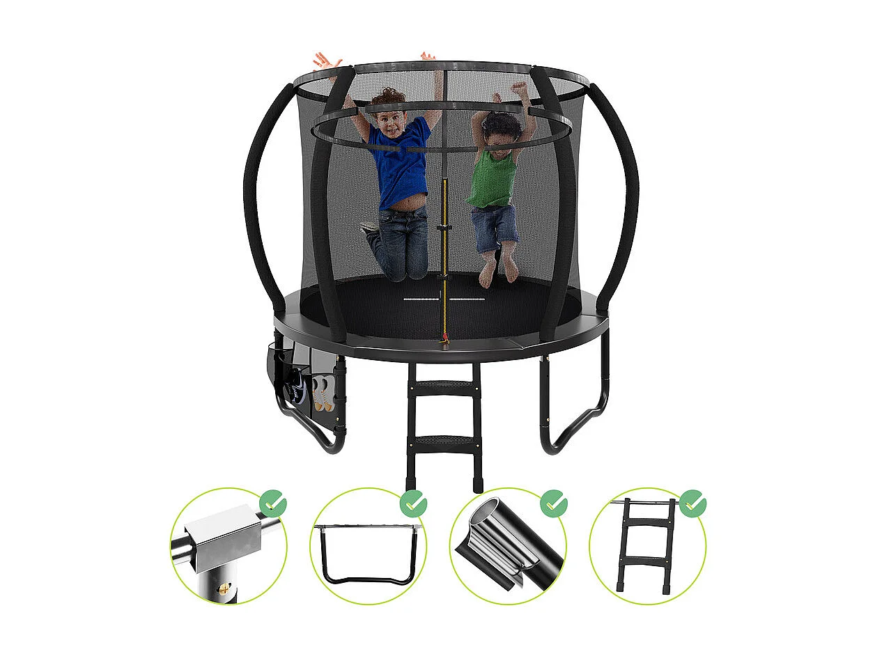 Trampoline de jardin enfant Ø228/305/366/427cm avec filet de sécurité, certification GS, bâche de protection, design Citrouille, trampoline extérieur sécurisé.
