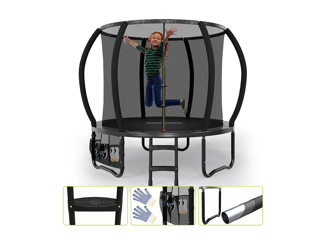 Trampoline de jardin enfant Ø228/305/366/427cm avec filet de sécurité, certification GS, bâche de protection, design Citrouille, trampoline extérieur sécurisé.