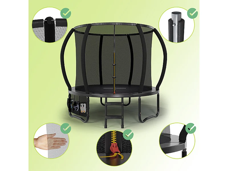 Trampoline de jardin enfant Ø228/305/366/427cm avec filet de sécurité, certification GS, bâche de protection, design Citrouille, trampoline extérieur sécurisé.