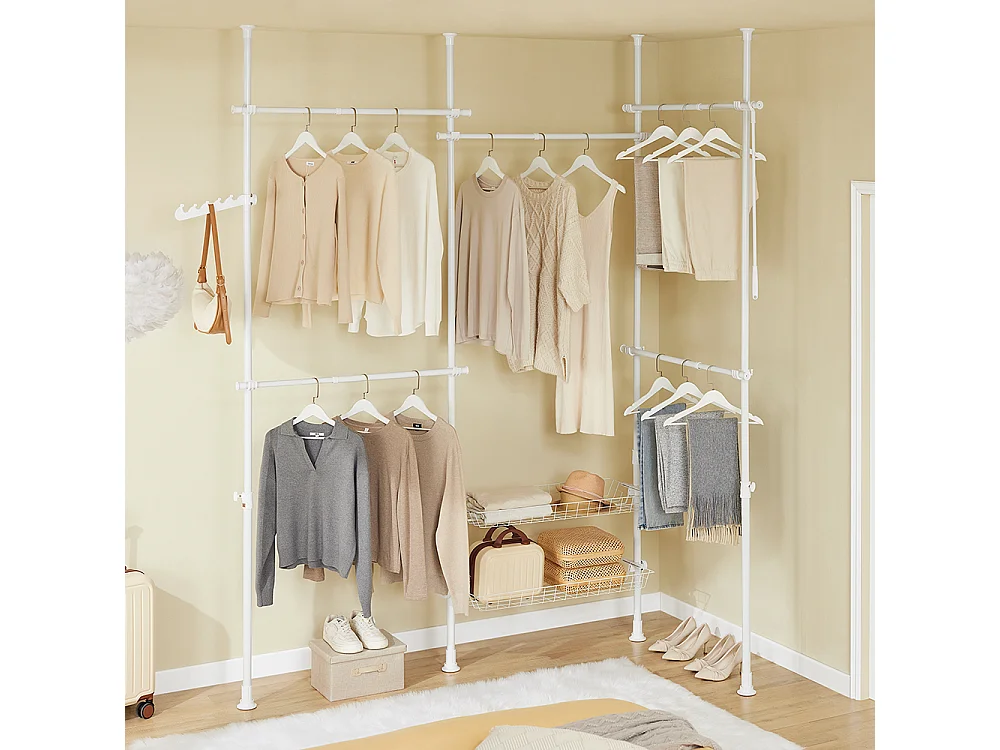 SoBuy Cabide de pé com 2 prateleiras Branco 62x75x200cm Minimalista KLS04-II-W