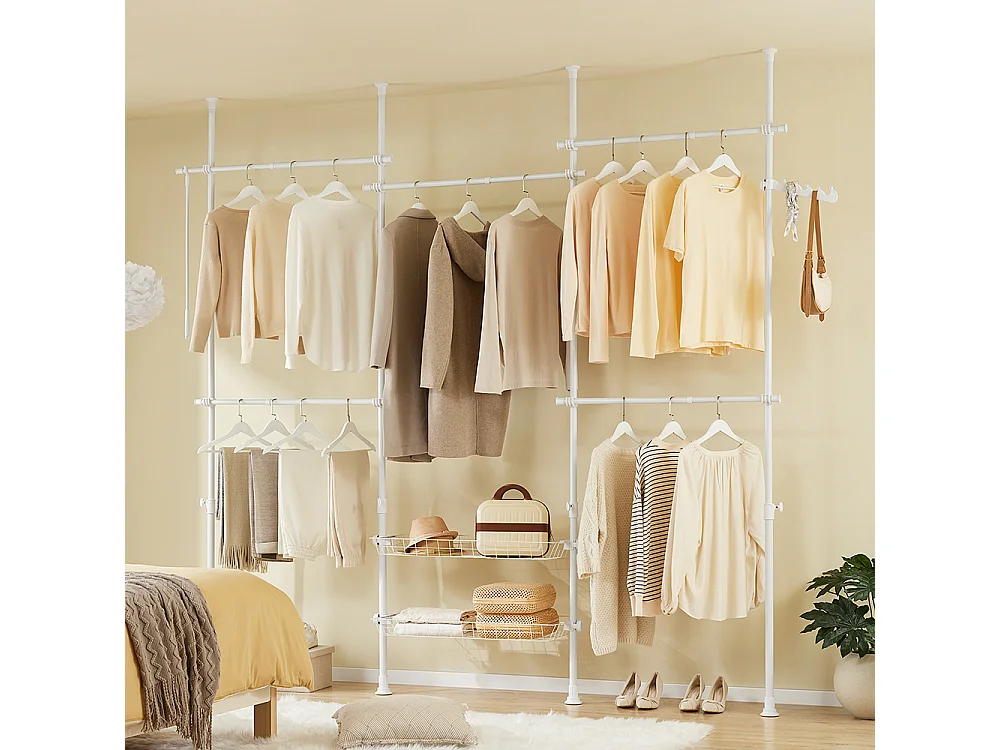 SoBuy Cabide de pé com 2 prateleiras Branco 62x75x200cm Minimalista KLS04-II-W