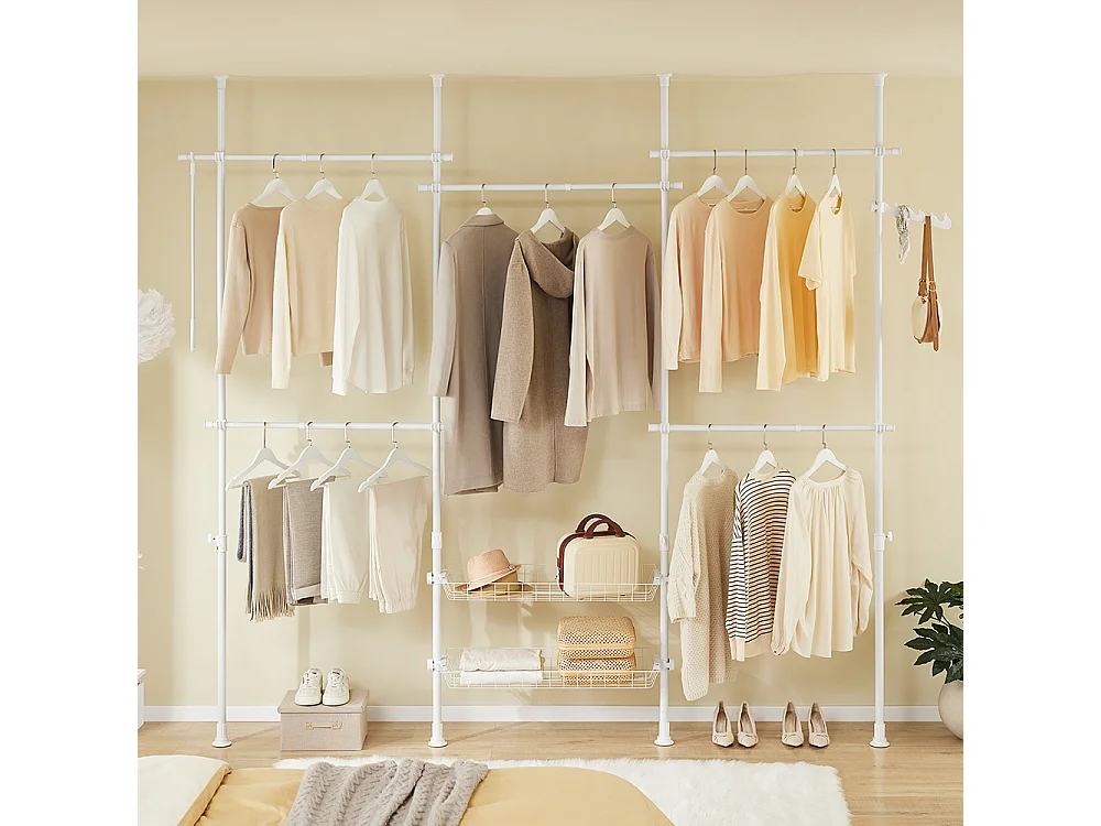 SoBuy Cabide de pé com 2 prateleiras Branco 62x75x200cm Minimalista KLS04-II-W