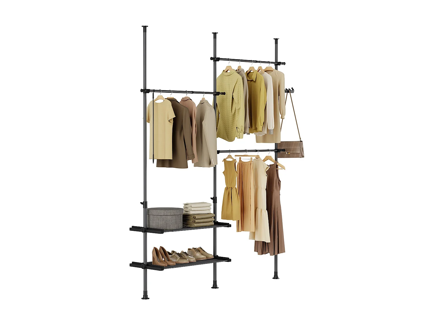 SoBuy Portemanteau sur pied à 2 étagères Noir 62x75x200cm Fonctionnel FRG34-II-SCH