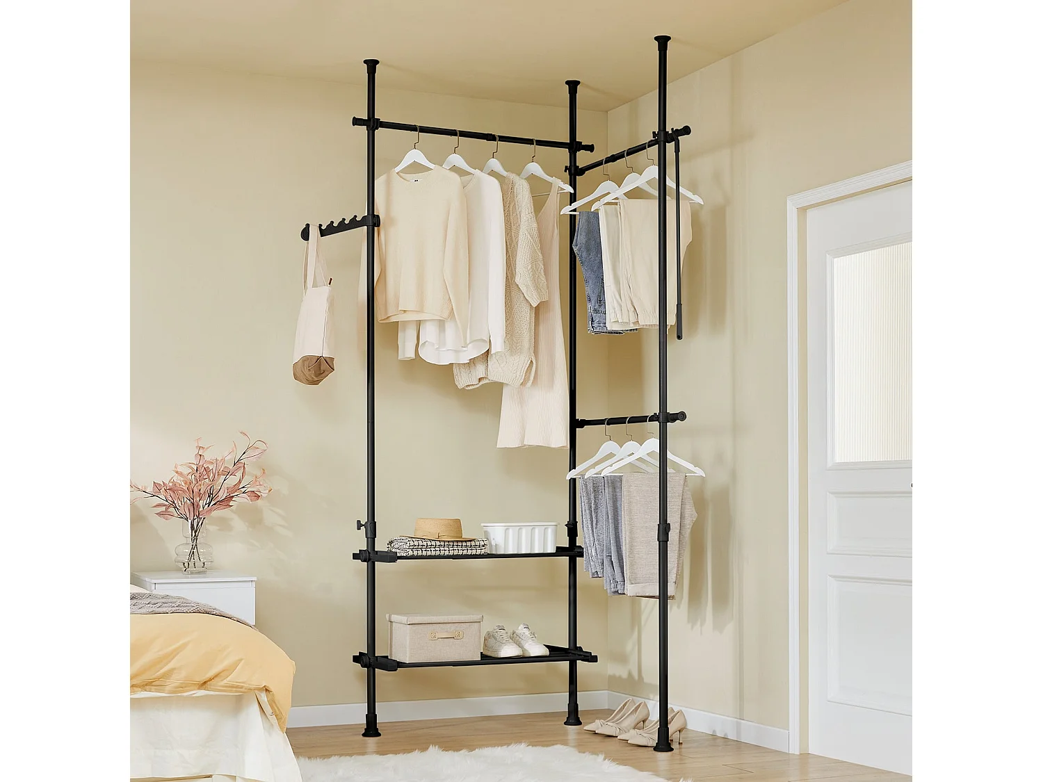 SoBuy Portemanteau sur pied à 2 étagères Noir 62x75x200cm Fonctionnel FRG34-II-SCH