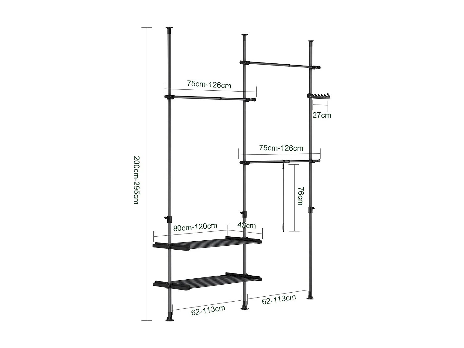 SoBuy Portemanteau sur pied à 2 étagères Noir 62x75x200cm Fonctionnel FRG34-II-SCH