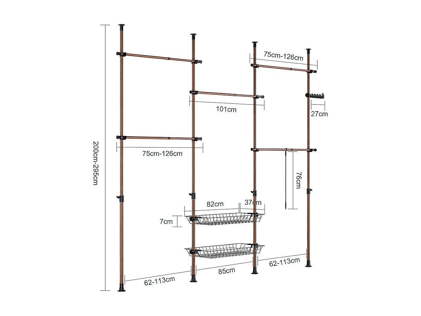 SoBuy Portemanteau sur pied à 2 étagères Marron 62x75x200cm Fonctionnel KLS04-II-BR