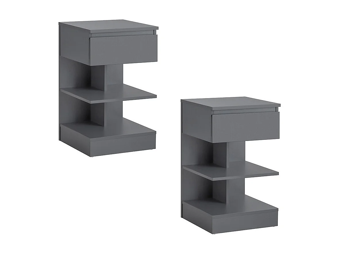 SoBuy Set med 2 nattbord med 1 låda Mörkgrå 39x39x65cm Modern FBT49-HGX2