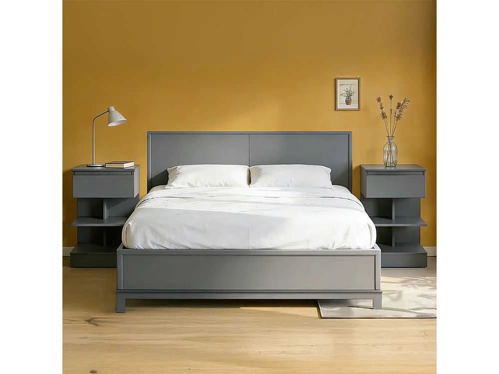 SoBuy Set med 2 nattbord med 1 låda Mörkgrå 39x39x65cm Modern FBT49-HGX2