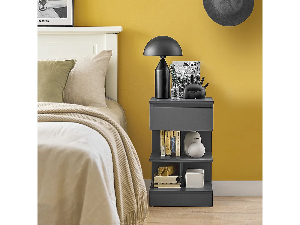 SoBuy Set med 2 nattbord med 1 låda Mörkgrå 39x39x65cm Modern FBT49-HGX2