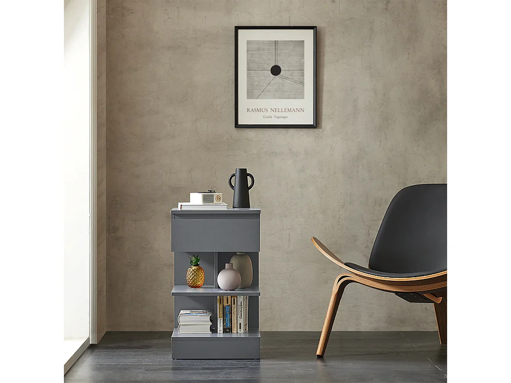 SoBuy Set med 2 nattbord med 1 låda Mörkgrå 39x39x65cm Modern FBT49-HGX2
