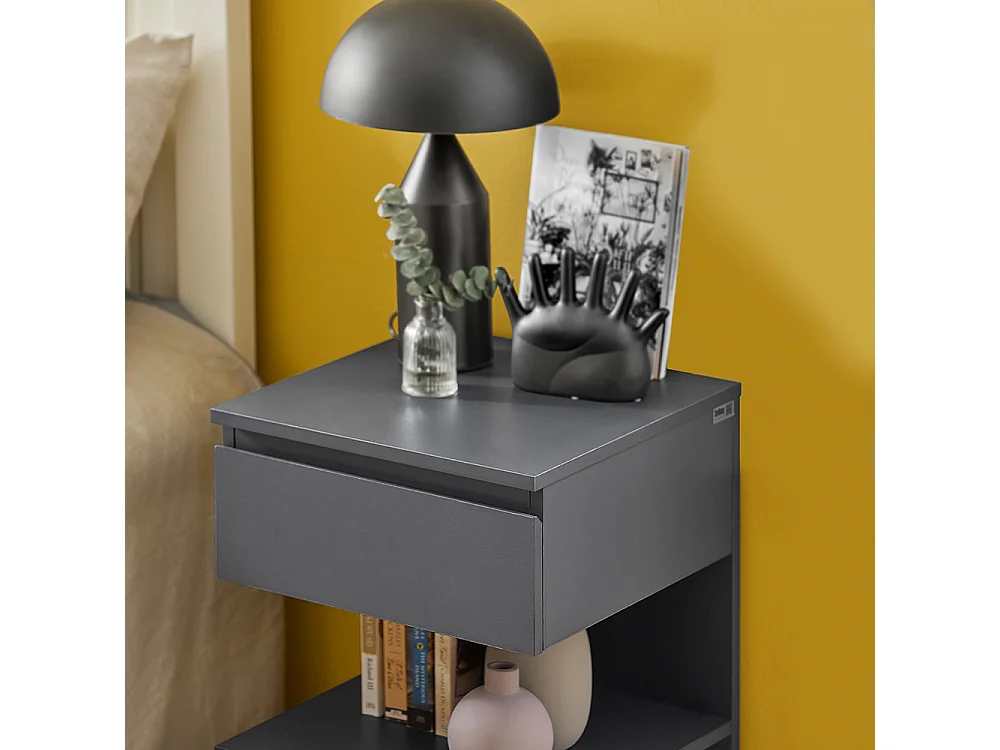 SoBuy Set med 2 nattbord med 1 låda Mörkgrå 39x39x65cm Modern FBT49-HGX2