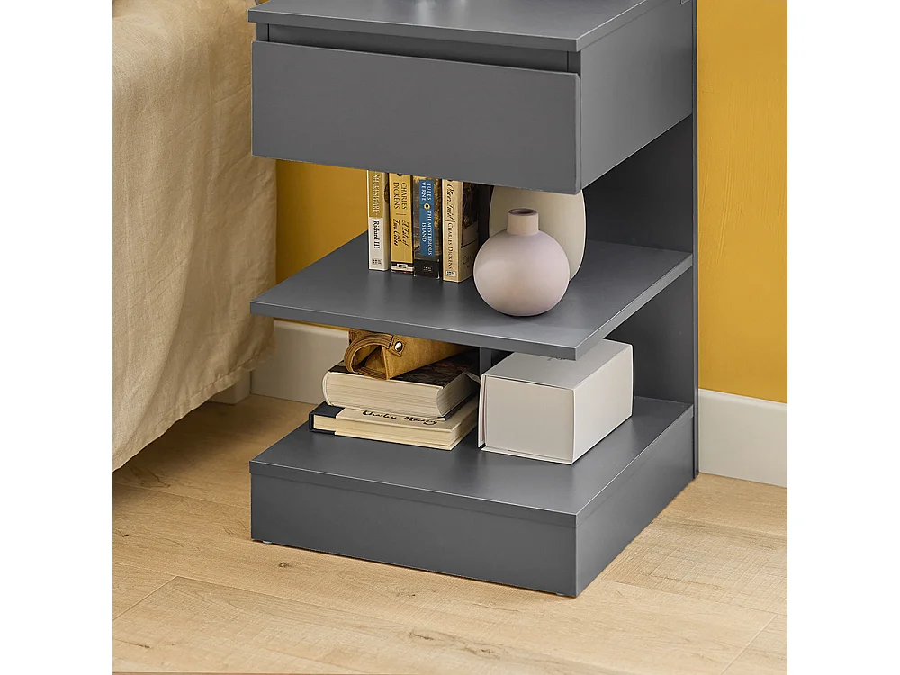SoBuy Set med 2 nattbord med 1 låda Mörkgrå 39x39x65cm Modern FBT49-HGX2