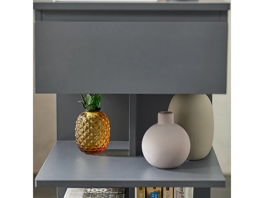 SoBuy Set med 2 nattbord med 1 låda Mörkgrå 39x39x65cm Modern FBT49-HGX2