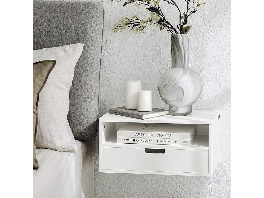 SoBuy Nattbord med 2 lådor Vit 45x25x22cm Modern NKD03-WX2