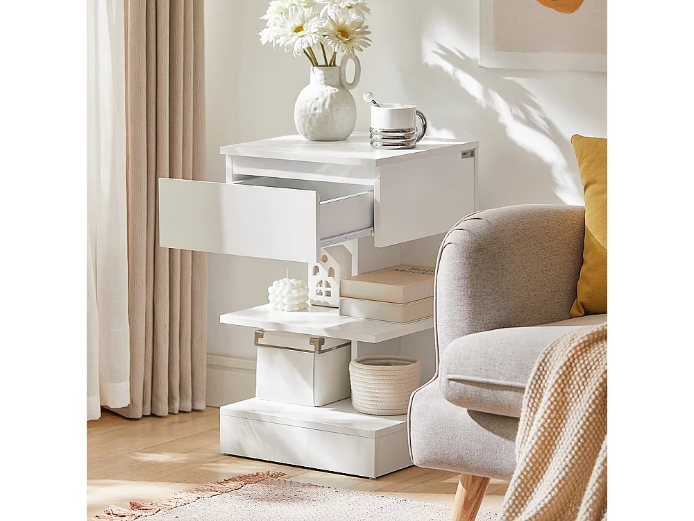 SoBuy Set med 2 nattbord med 1 låda Vit 39x39x65cm Minimalistisk FBT49-WX2