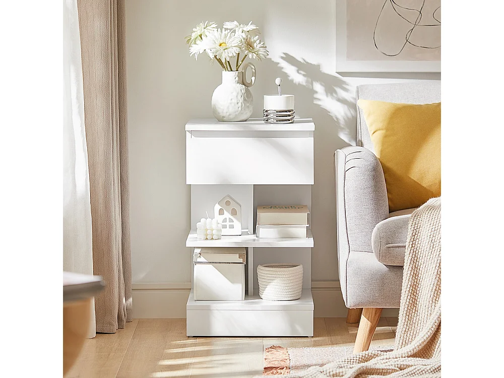 SoBuy Set med 2 nattbord med 1 låda Vit 39x39x65cm Minimalistisk FBT49-WX2