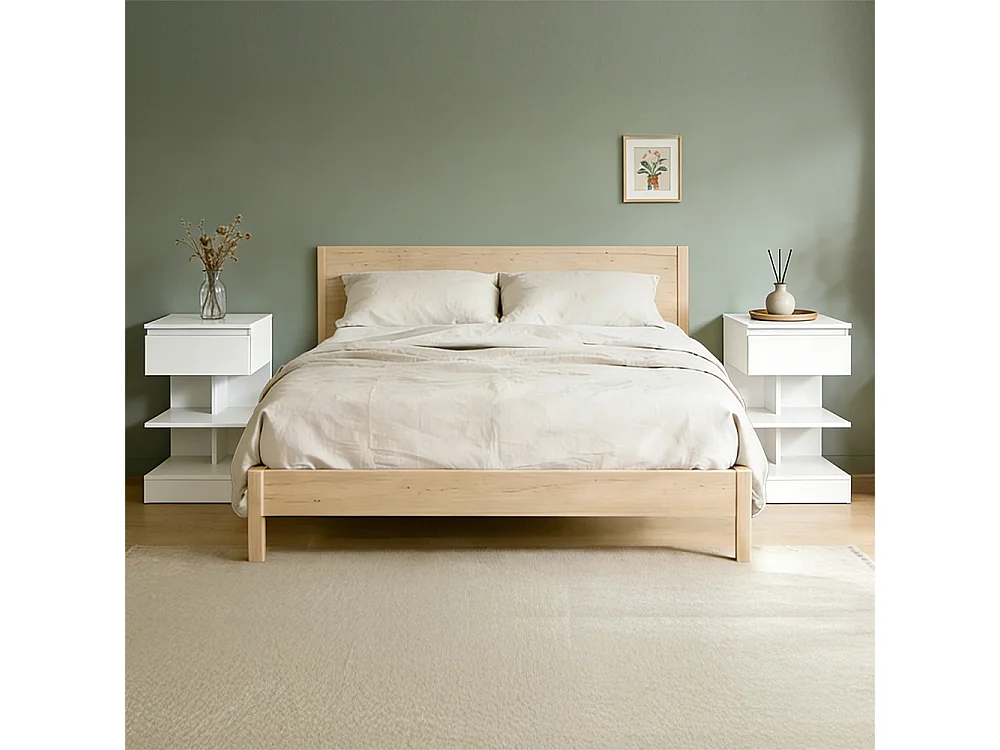 SoBuy Set med 2 nattbord med 1 låda Vit 39x39x65cm Minimalistisk FBT49-WX2