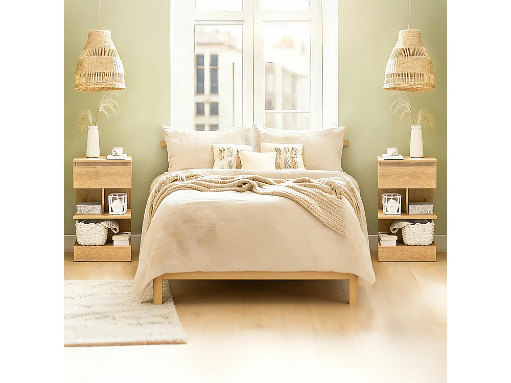 SoBuy Set med 2 nattbord med 1 låda 39x39x65cm Nordisk FBT49-NX2