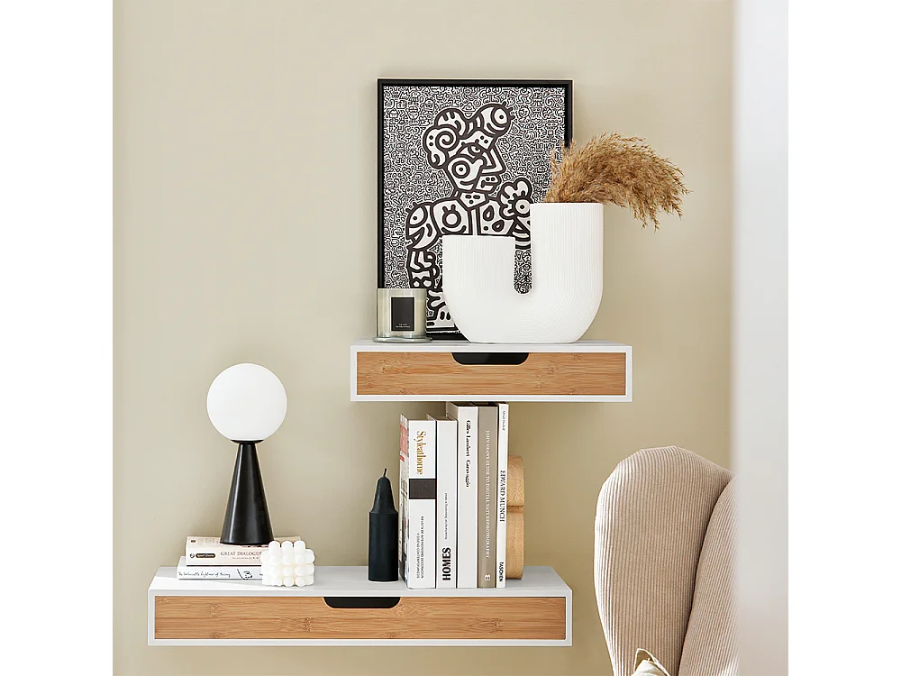 SoBuy Nattbord med 1 låda Vit 40x24x8cm Modern FRG92-NWX2