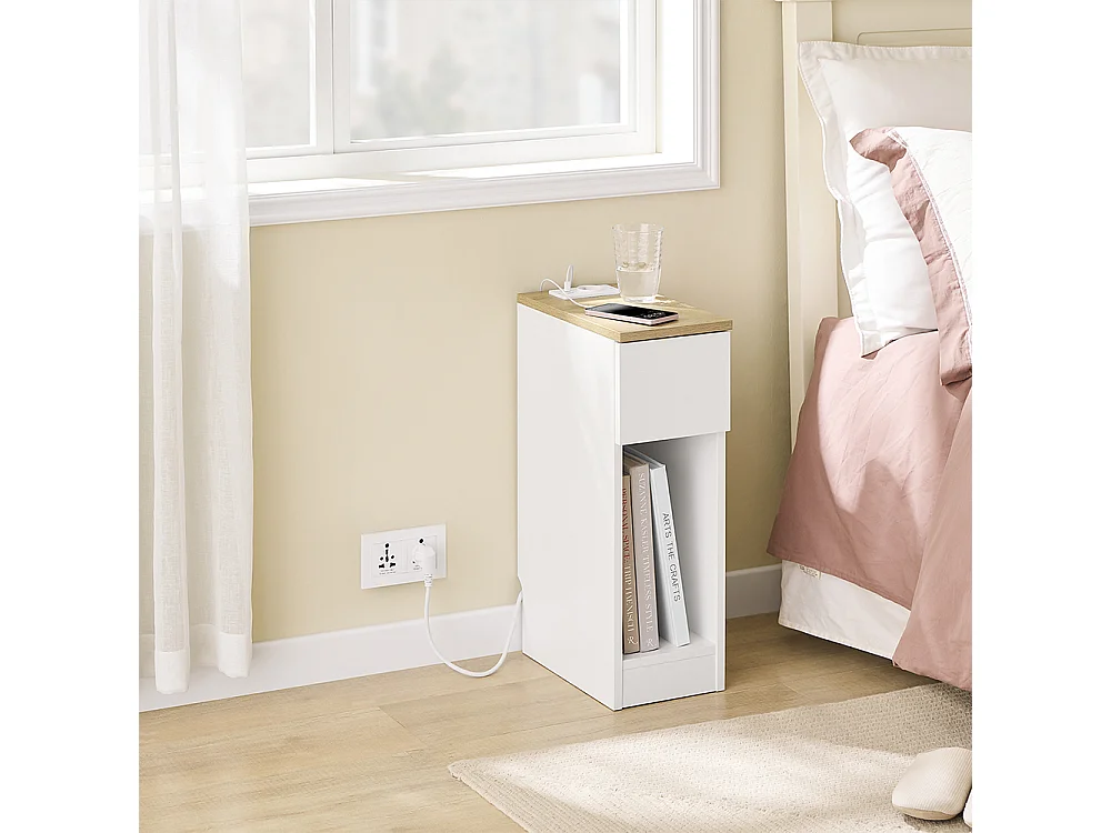 SoBuy Nattbord med 1 låda Vit 35x20x60cm Minimalistisk FBT111-E-NWx2