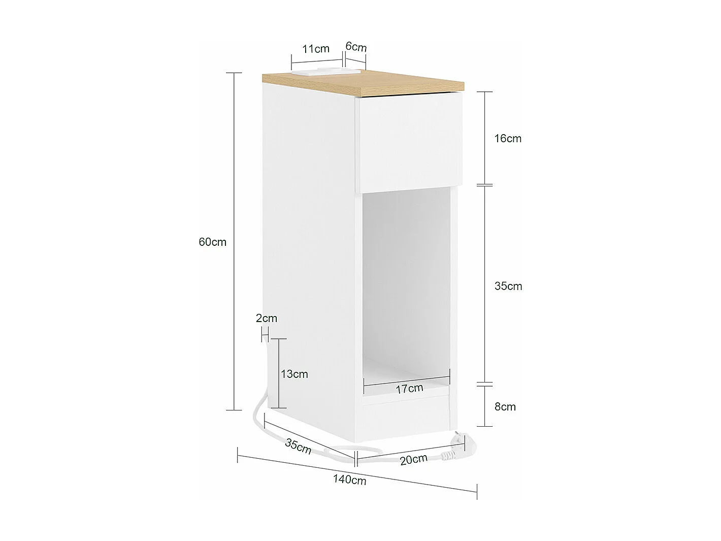 SoBuy Nattbord med 1 låda Vit 35x20x60cm Minimalistisk FBT111-E-NWx2