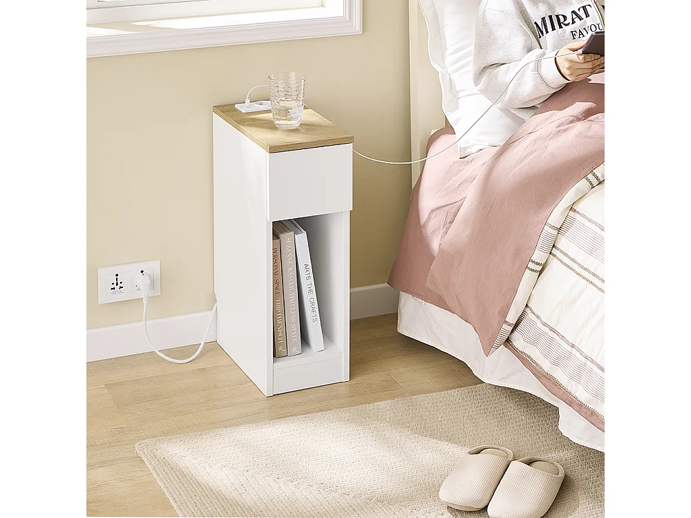 SoBuy Nattbord med 1 låda Vit 35x20x60cm Minimalistisk FBT111-E-NWx2