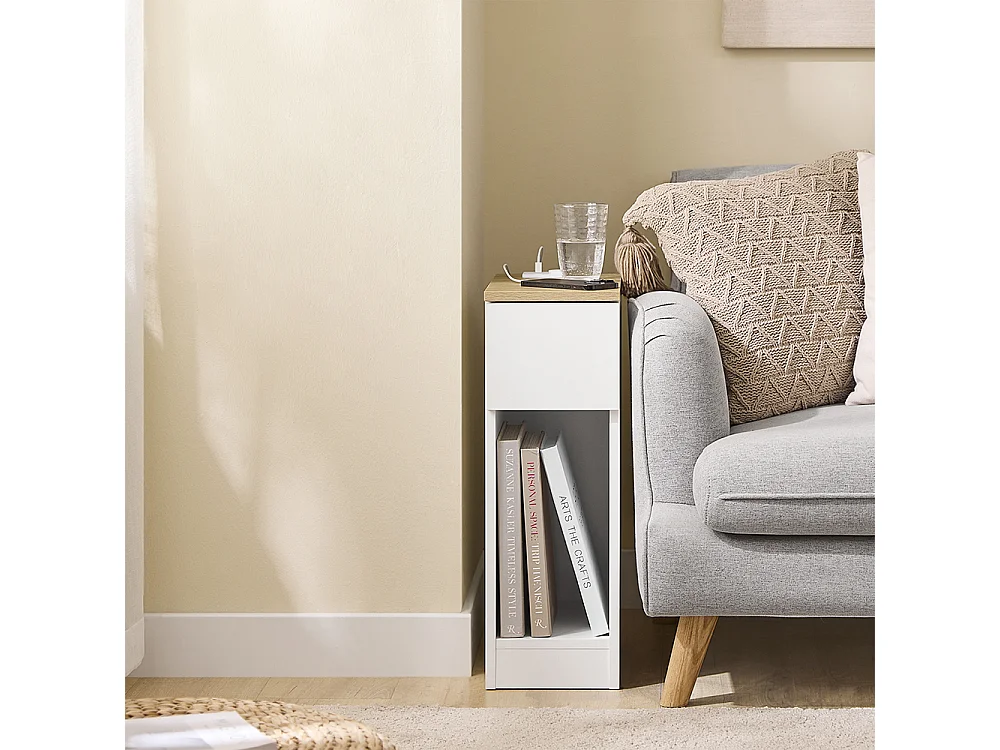 SoBuy Nattbord med 1 låda Vit 35x20x60cm Minimalistisk FBT111-E-NWx2