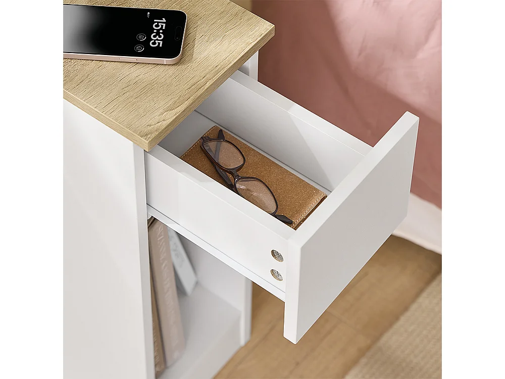 SoBuy Nattbord med 1 låda Vit 35x20x60cm Minimalistisk FBT111-E-NWx2