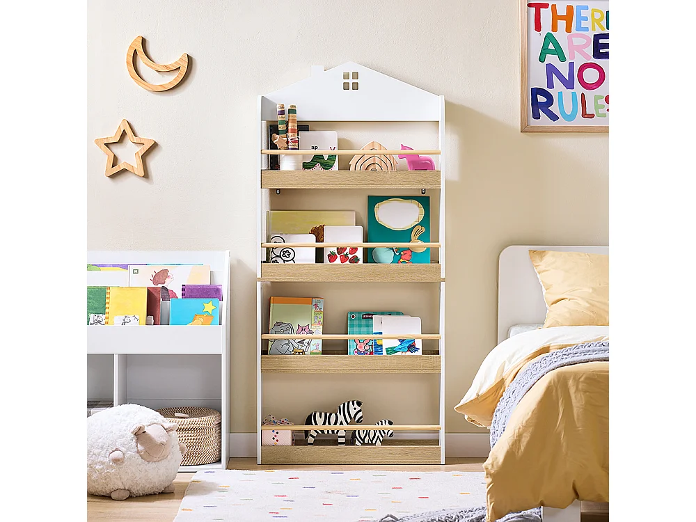 SoBuy Barnbibliotek 5 hyllor Vit 60x15x130.5cm Nordisk KMB121-NW