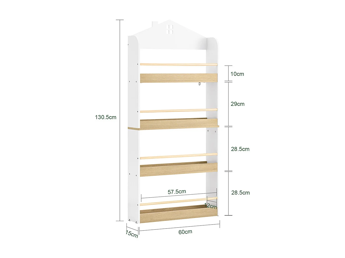 SoBuy Barnbibliotek 5 hyllor Vit 60x15x130.5cm Nordisk KMB121-NW
