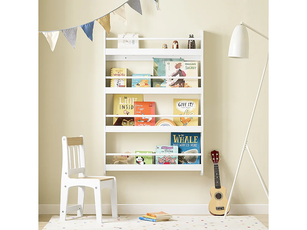 SoBuy Barnbibliotek 4 hyllor Vit 80x12x118cm Minimalistisk KMB08-II-W