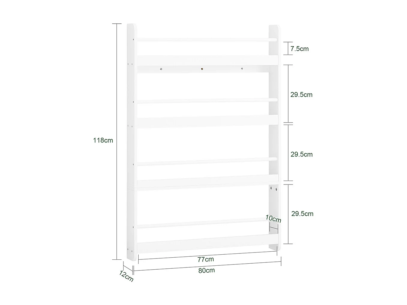 SoBuy Barnbibliotek 4 hyllor Vit 80x12x118cm Minimalistisk KMB08-II-W