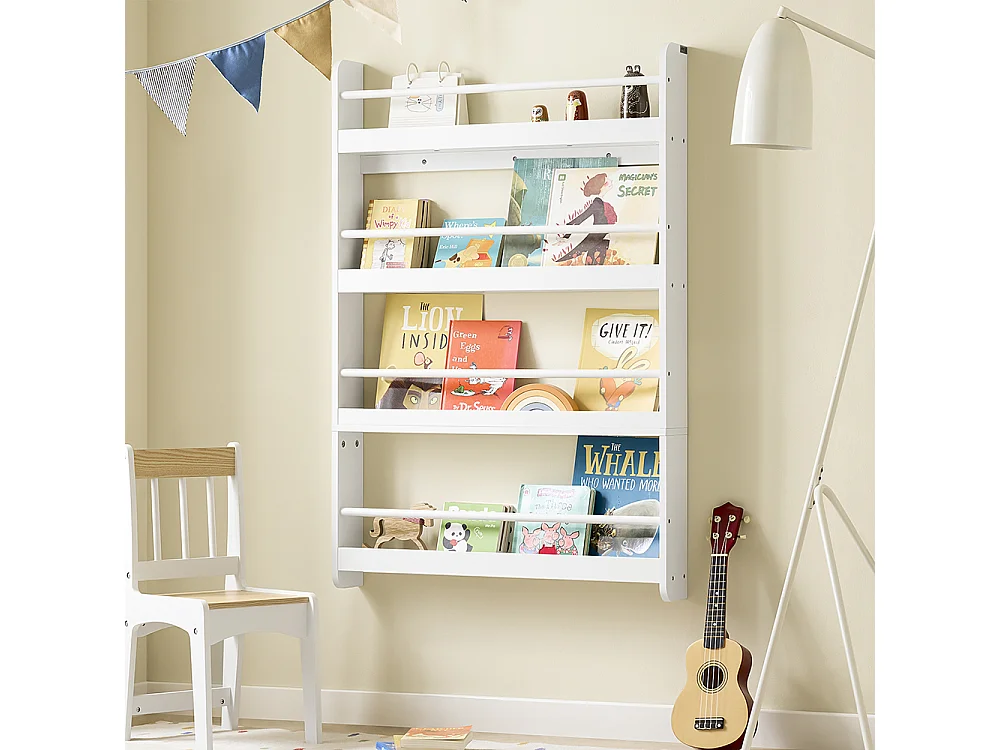 SoBuy Barnbibliotek 4 hyllor Vit 80x12x118cm Minimalistisk KMB08-II-W