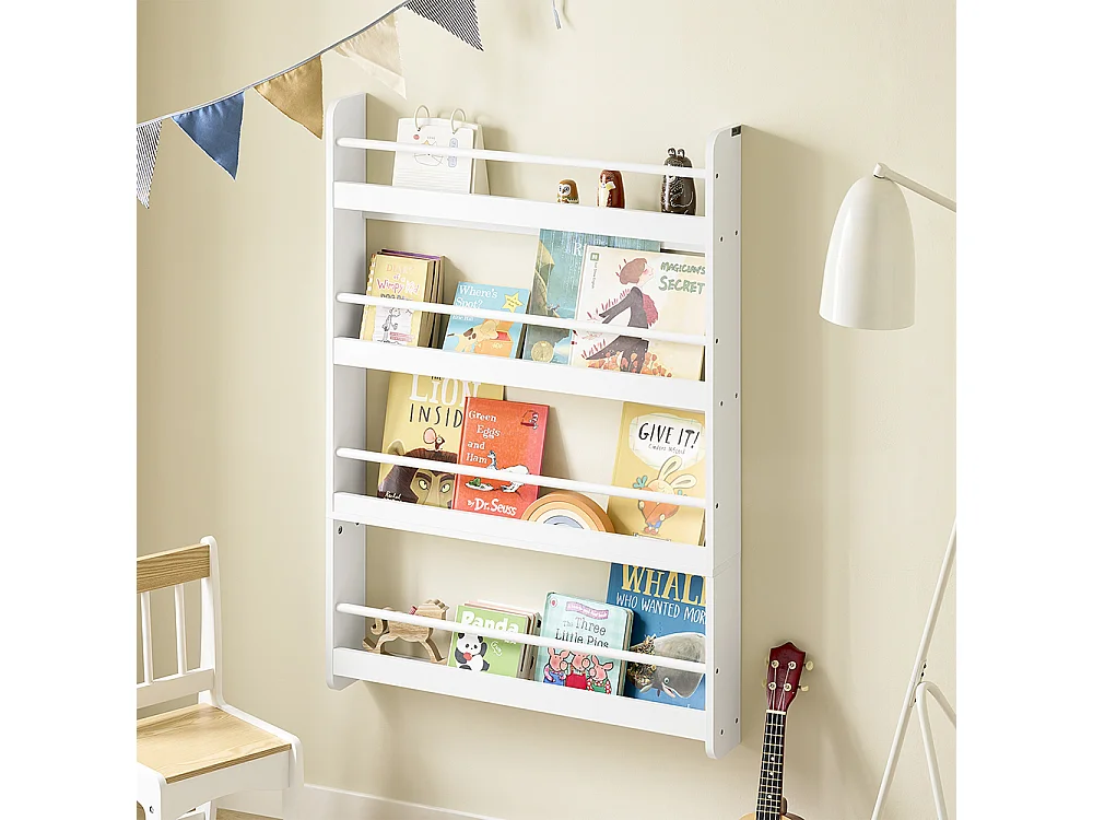 SoBuy Barnbibliotek 4 hyllor Vit 80x12x118cm Minimalistisk KMB08-II-W