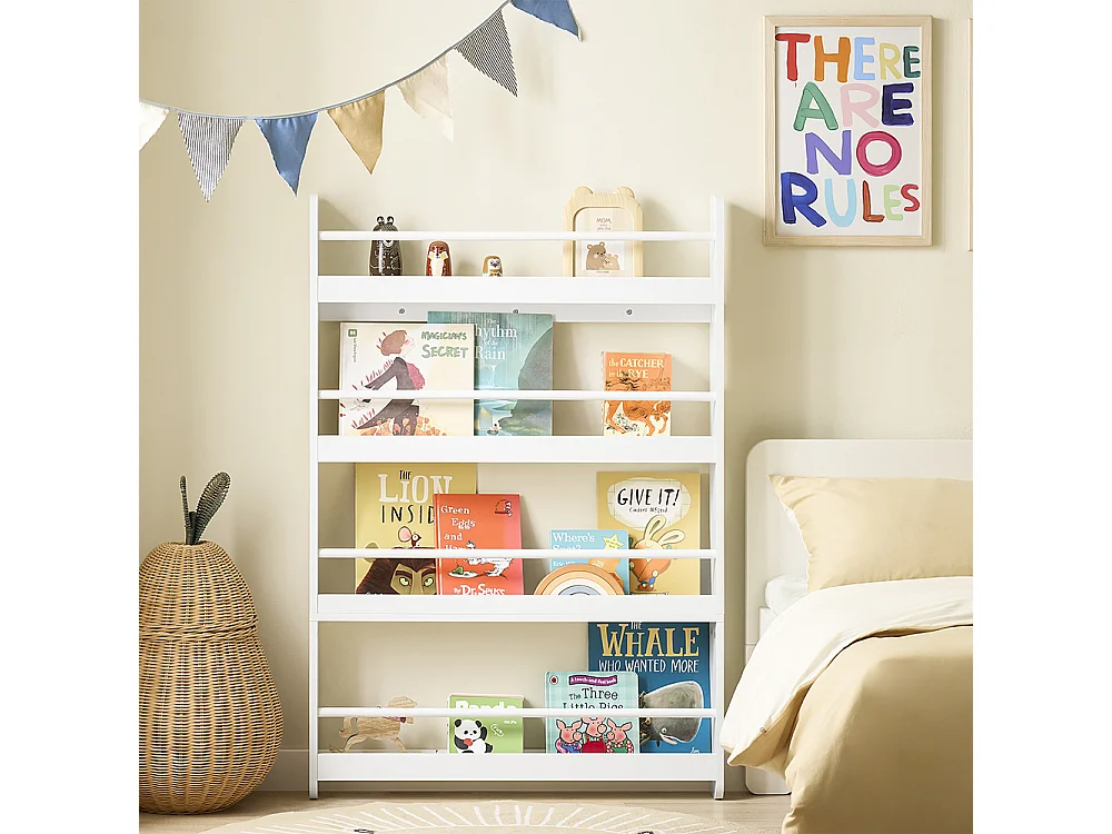 SoBuy Barnbibliotek 4 hyllor Vit 80x12x118cm Minimalistisk KMB08-II-W