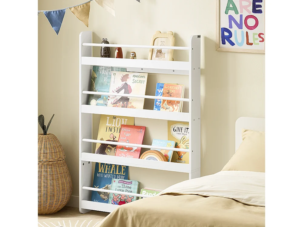 SoBuy Barnbibliotek 4 hyllor Vit 80x12x118cm Minimalistisk KMB08-II-W
