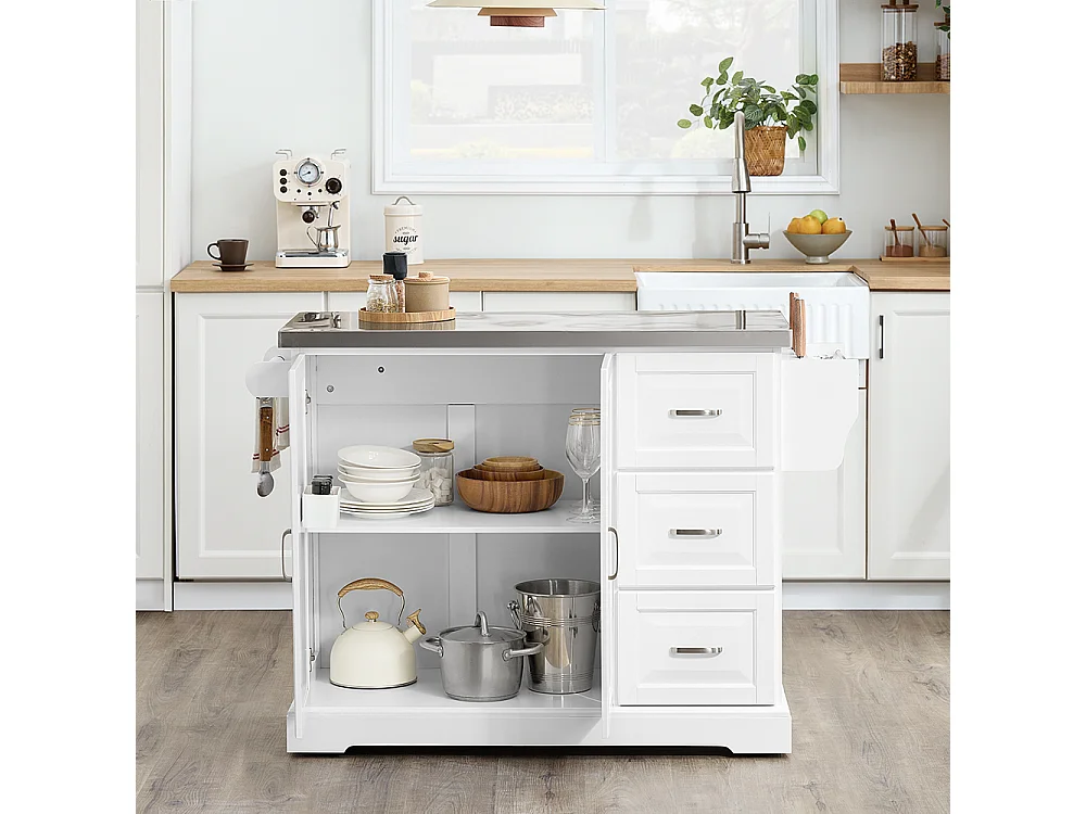 Foldable Kitchen Island - Stainless Steel Top - Modern Farmhouse