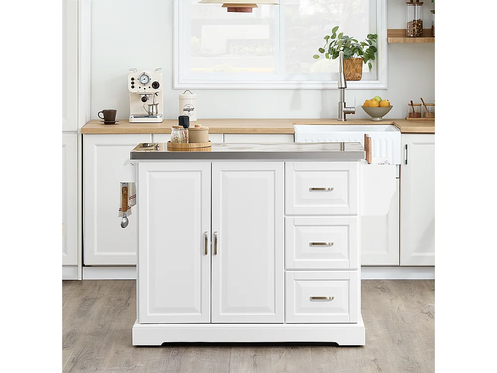 Foldable Kitchen Island - Stainless Steel Top - Modern Farmhouse