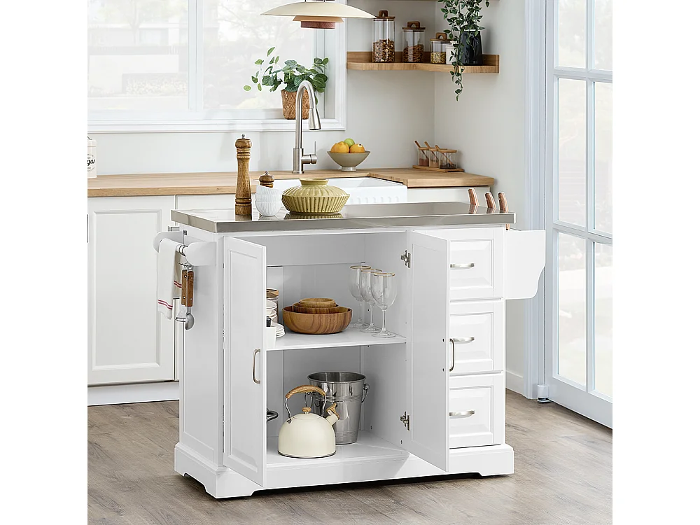 Foldable Kitchen Island - Stainless Steel Top - Modern Farmhouse