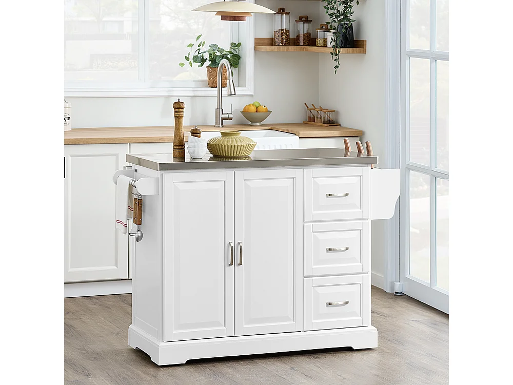 Foldable Kitchen Island - Stainless Steel Top - Modern Farmhouse