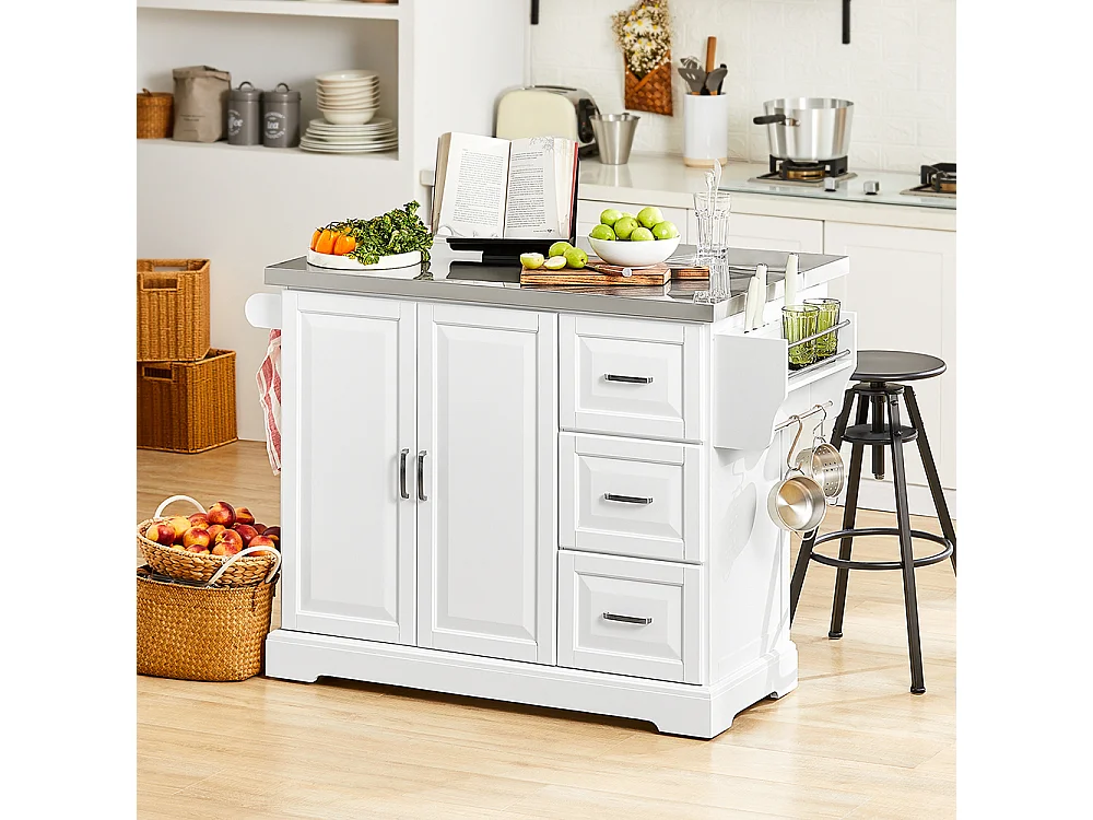 Foldable Kitchen Island - Stainless Steel Top - Modern Farmhouse