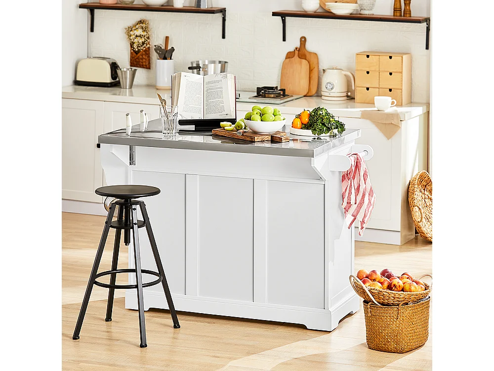Foldable Kitchen Island - Stainless Steel Top - Modern Farmhouse