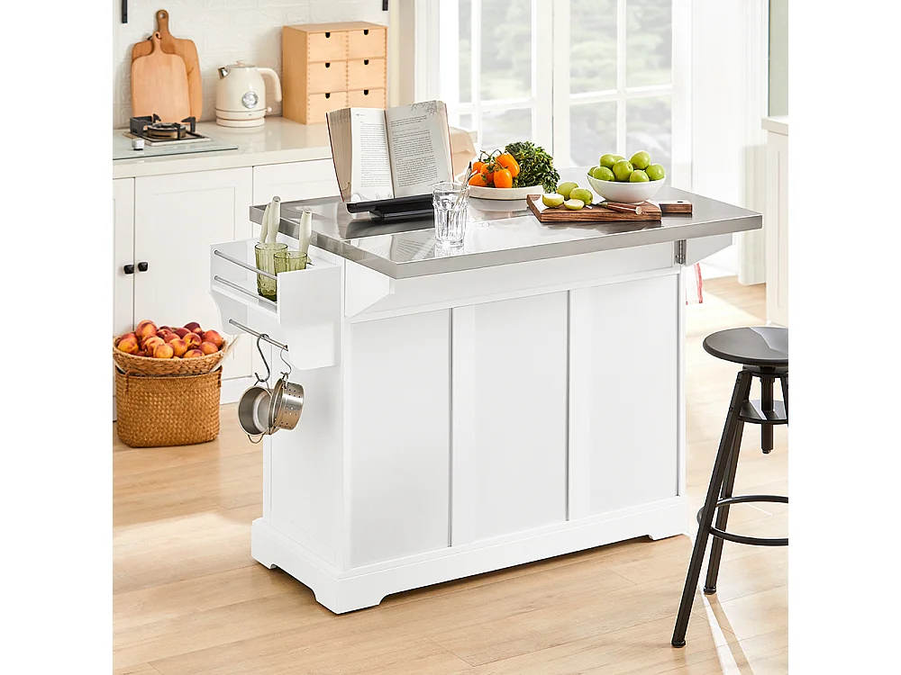 Foldable Kitchen Island - Stainless Steel Top - Modern Farmhouse