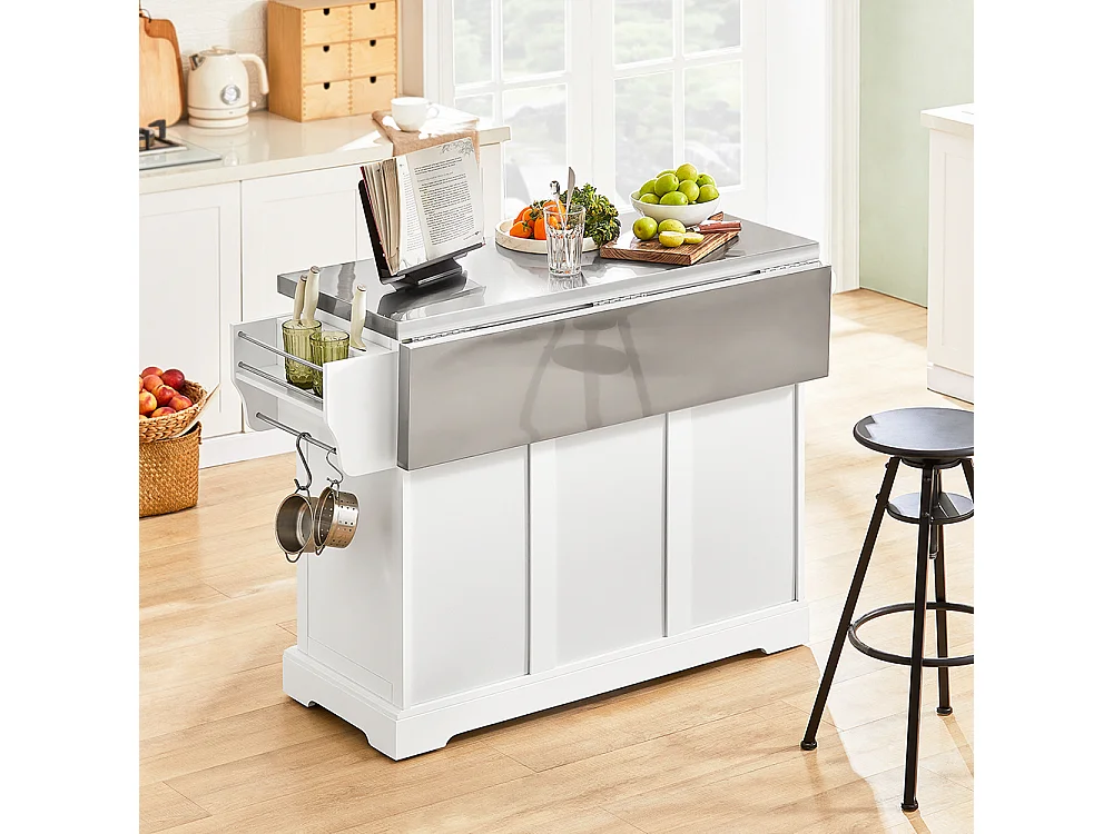 Foldable Kitchen Island - Stainless Steel Top - Modern Farmhouse