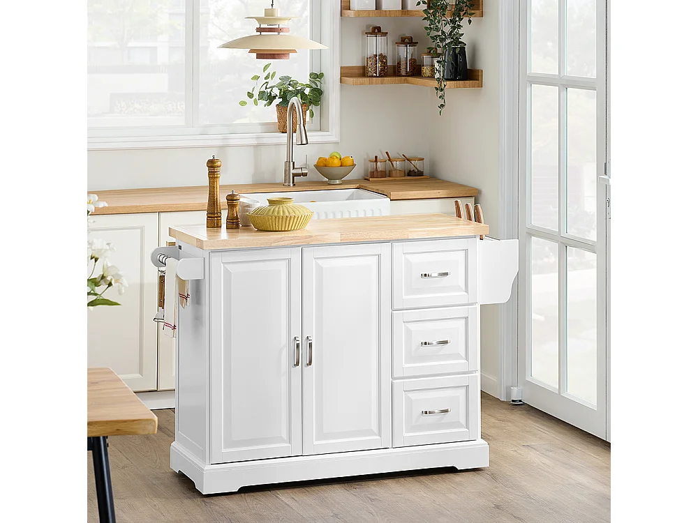 SoBuy Köksö med 3 lådor Vit 130x71x91cm Klassisk FKW41-II-NW