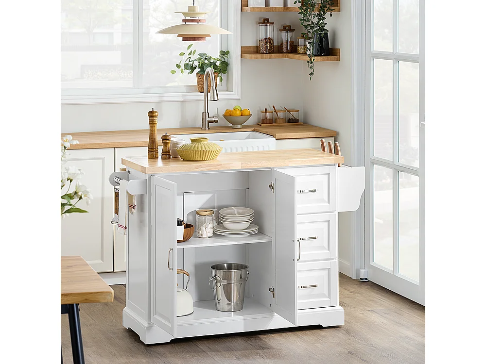 SoBuy Köksö med 3 lådor Vit 130x71x91cm Klassisk FKW41-II-NW
