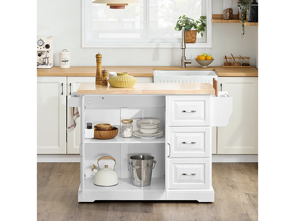 SoBuy Köksö med 3 lådor Vit 130x71x91cm Klassisk FKW41-II-NW