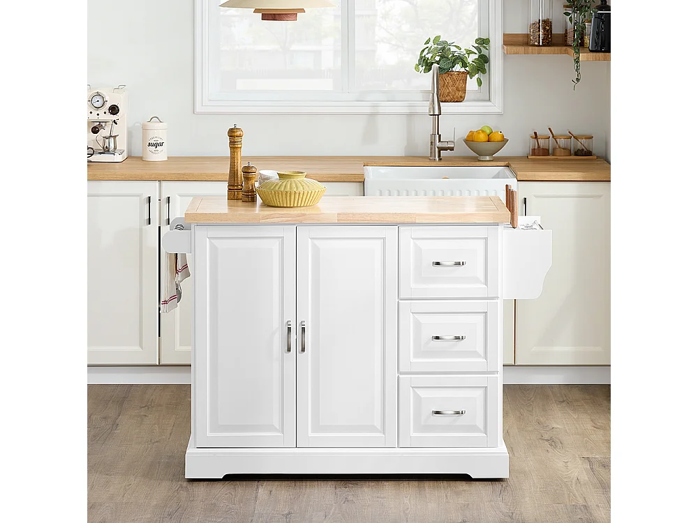 SoBuy Köksö med 3 lådor Vit 130x71x91cm Klassisk FKW41-II-NW