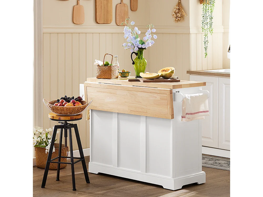 SoBuy Köksö med 3 lådor Vit 130x71x91cm Klassisk FKW41-II-NW